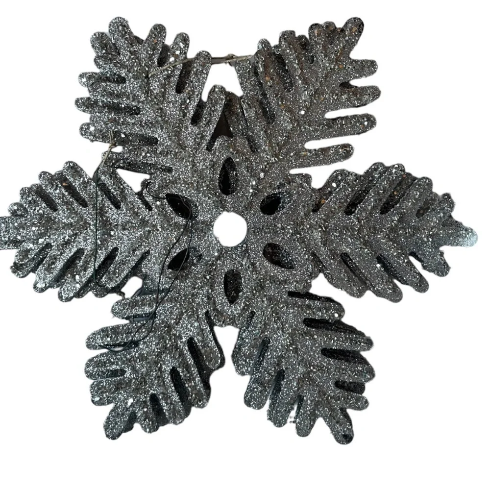Silver Glitter Hanging Snowflake Decorations Set of 4 | Christmas Holiday